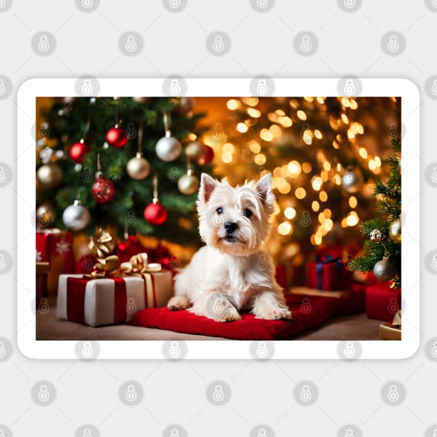 Christmas West Highland White Terrier Sticker by nicecorgi